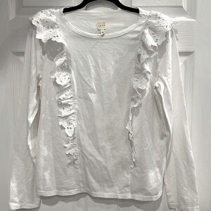 Rebecca Taylor Eyelet Ruffle T-Shirt